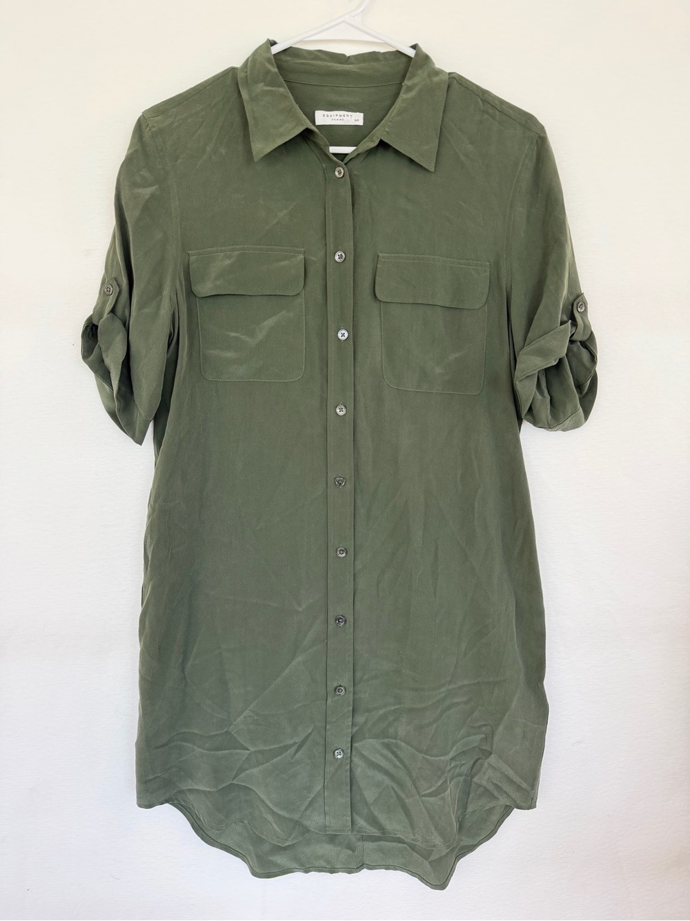 EQUIPMENT Femme Olive Green Women's Shirt Dress 100% Silk